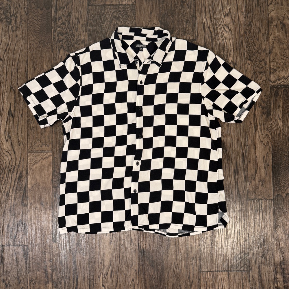 Black and White Checkered Button-Up Shirt